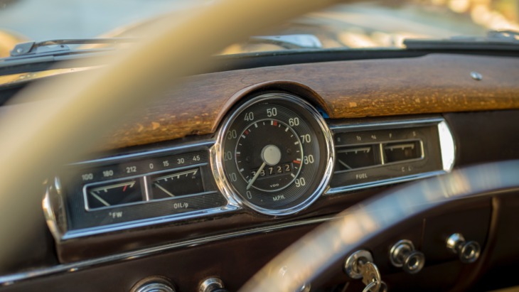 A vintage car dashboard