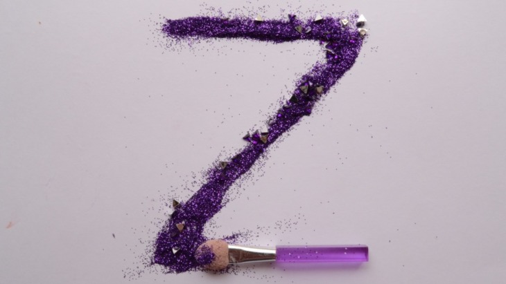 purple 'Z' drawn by a make up brush